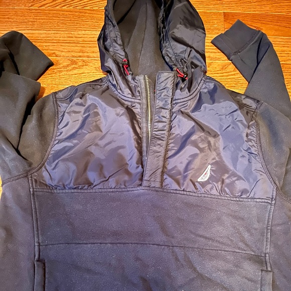 Nautica Navy Blue 1/4 Zip Hooded Sweater Jacket Size L - Picture 3 of 6